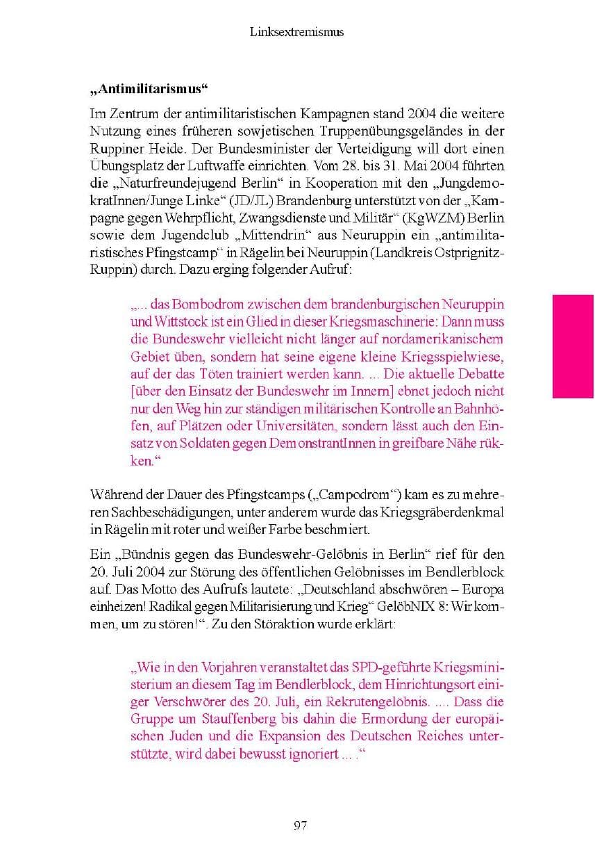 Seite 97 des Verfassungsschutzbericht 2004 Brandenburg