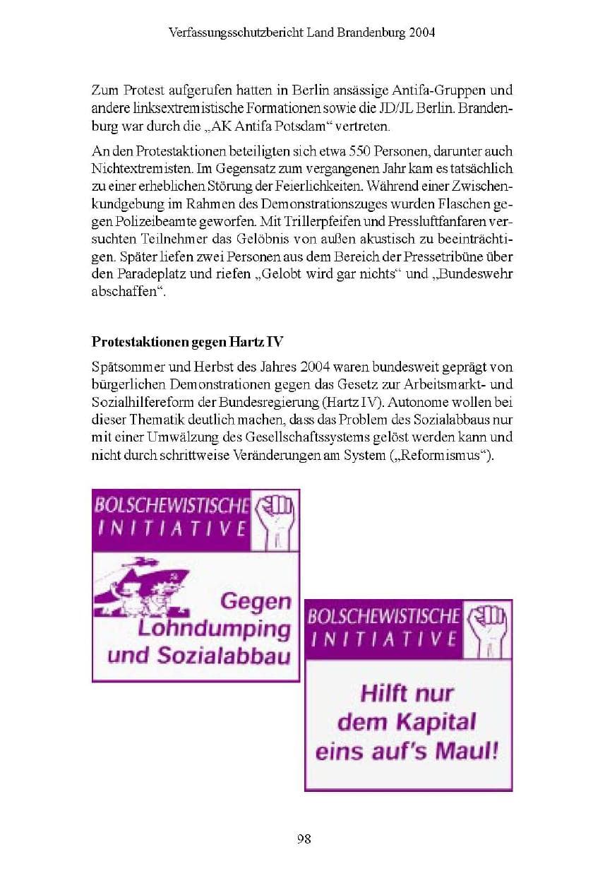 Seite 98 des Verfassungsschutzbericht 2004 Brandenburg