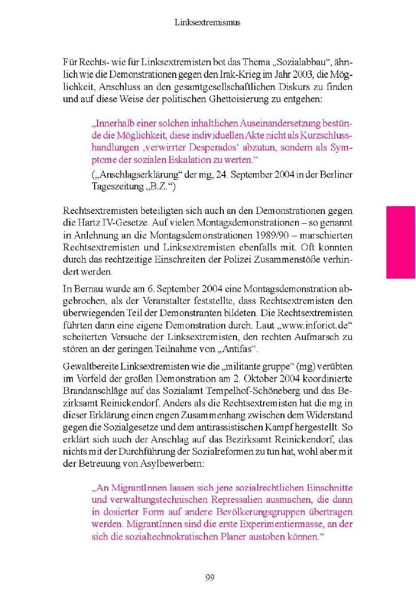 Seite 99 des Verfassungsschutzbericht 2004 Brandenburg