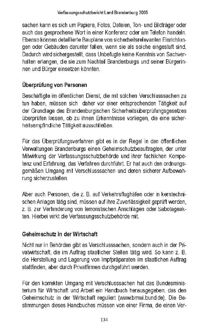 Seite 128 des Verfassungsschutzbericht 2005 Brandenburg