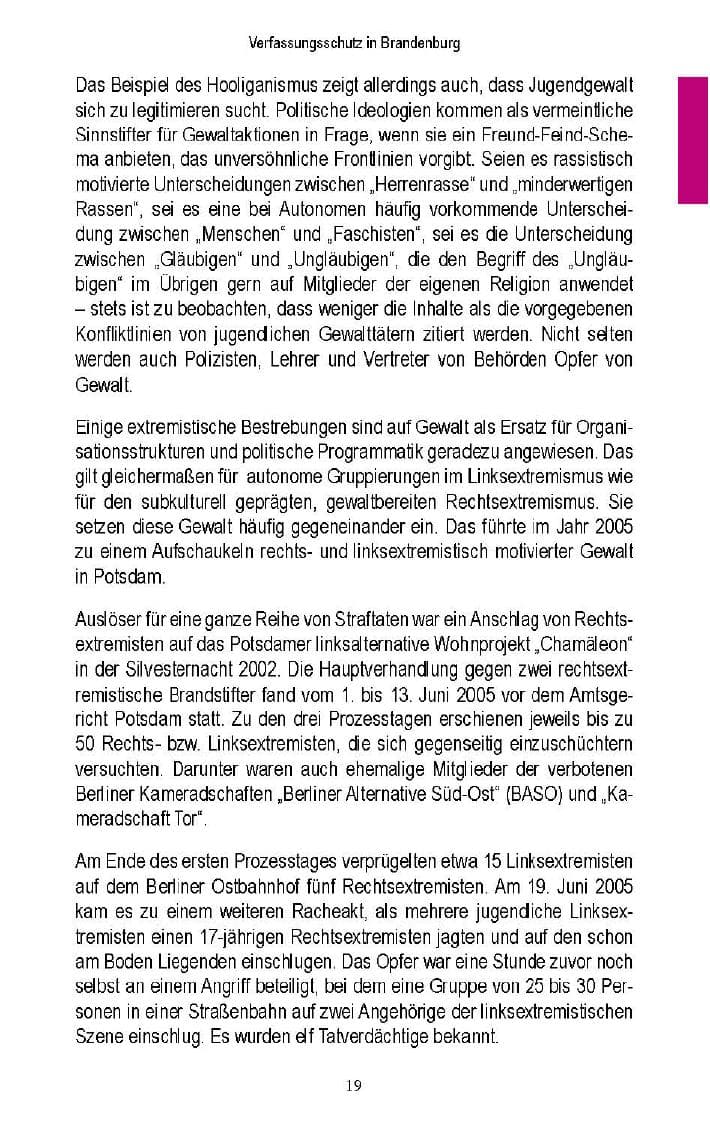 Seite 18 des Verfassungsschutzbericht 2005 Brandenburg