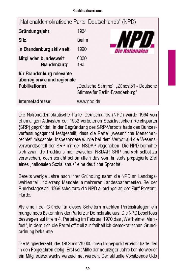 Seite 37 des Verfassungsschutzbericht 2005 Brandenburg