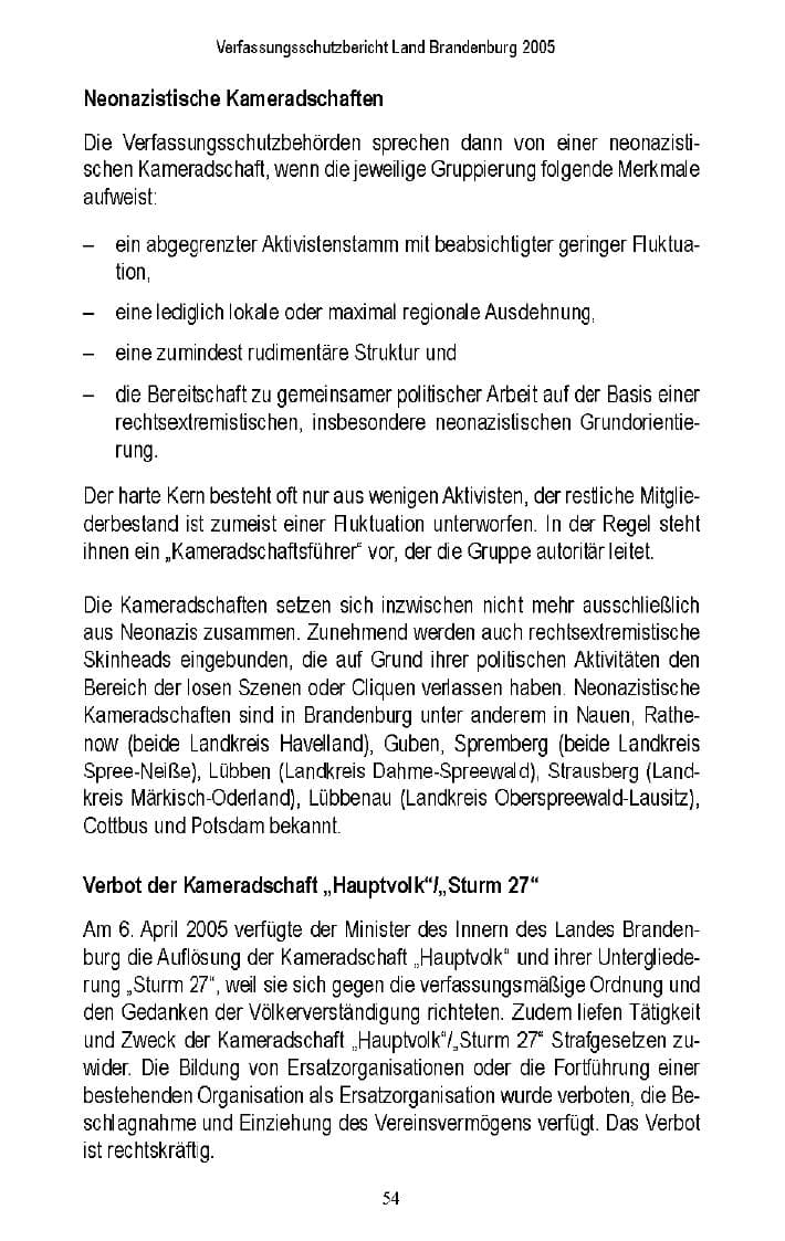 Seite 52 des Verfassungsschutzbericht 2005 Brandenburg