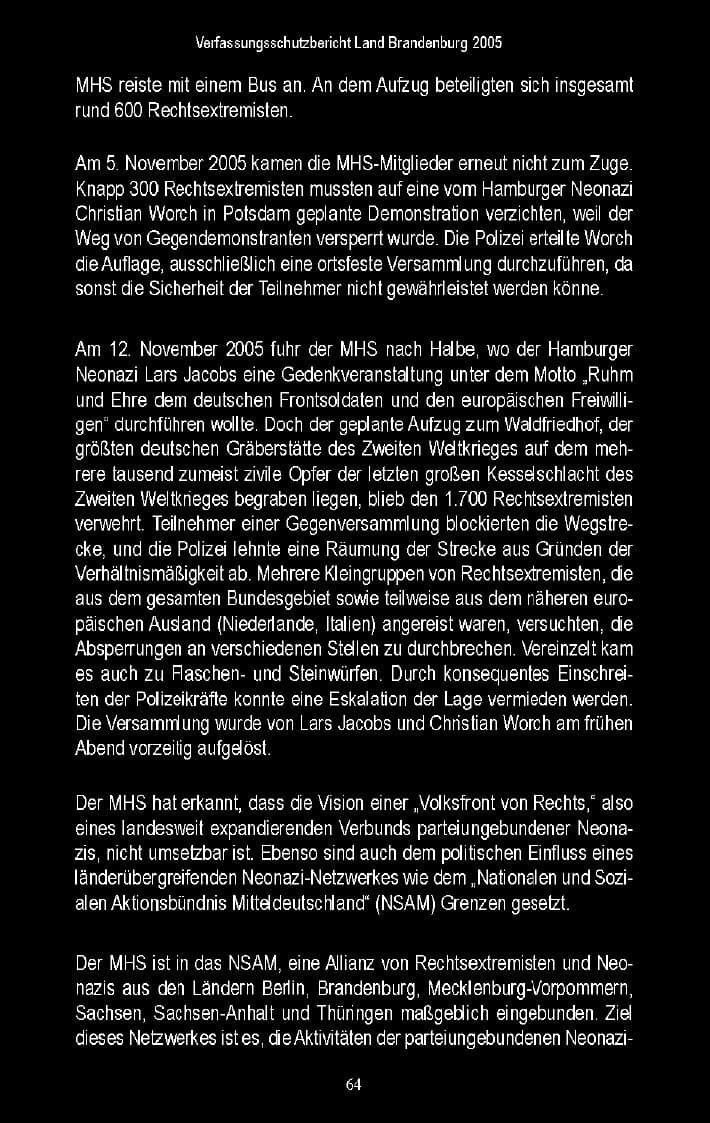 Seite 62 des Verfassungsschutzbericht 2005 Brandenburg