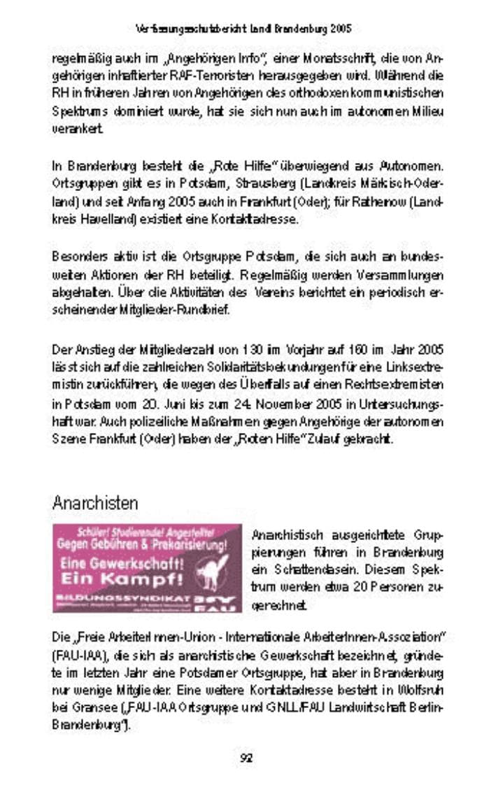 Seite 89 des Verfassungsschutzbericht 2005 Brandenburg