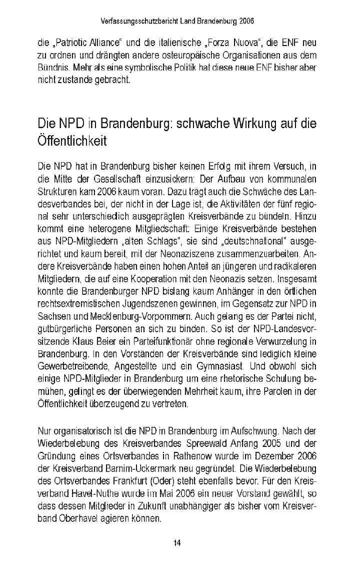 Seite 16 des Verfassungsschutzbericht 2006 Brandenburg