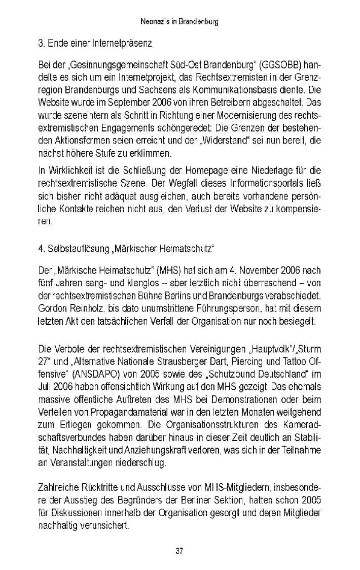 Seite 38 des Verfassungsschutzbericht 2006 Brandenburg