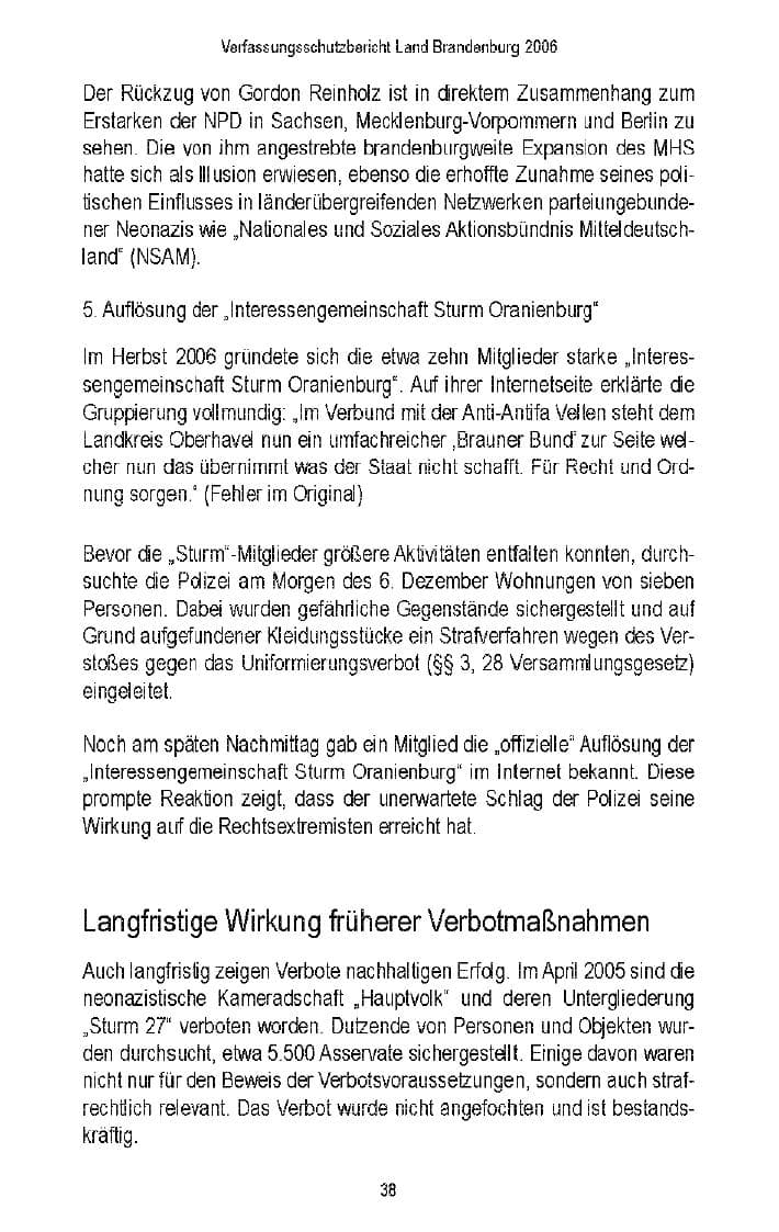 Seite 39 des Verfassungsschutzbericht 2006 Brandenburg