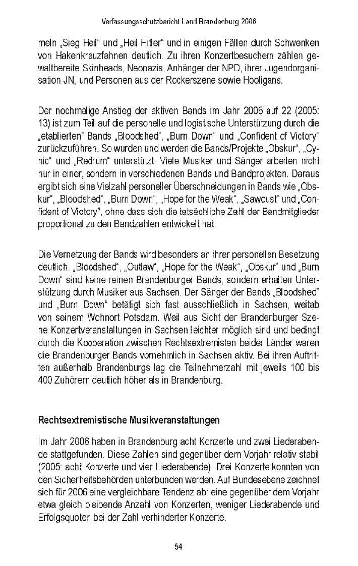 Seite 54 des Verfassungsschutzbericht 2006 Brandenburg