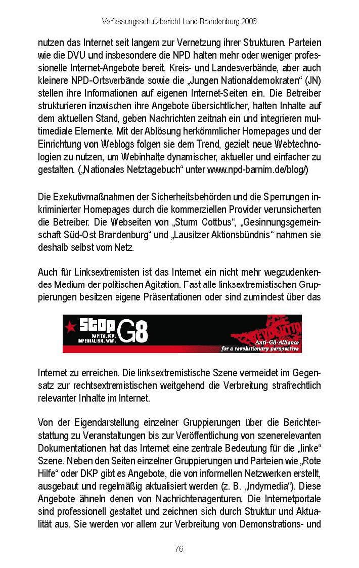 Seite 74 des Verfassungsschutzbericht 2006 Brandenburg
