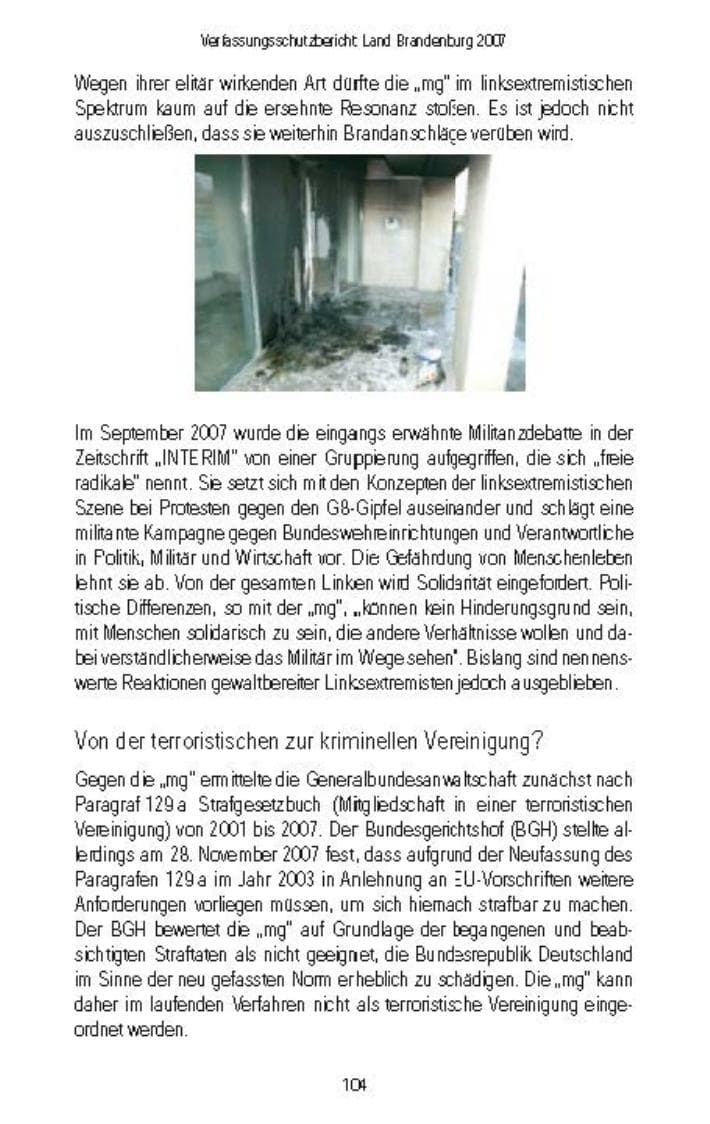 Seite 105 des Verfassungsschutzbericht 2007 Brandenburg