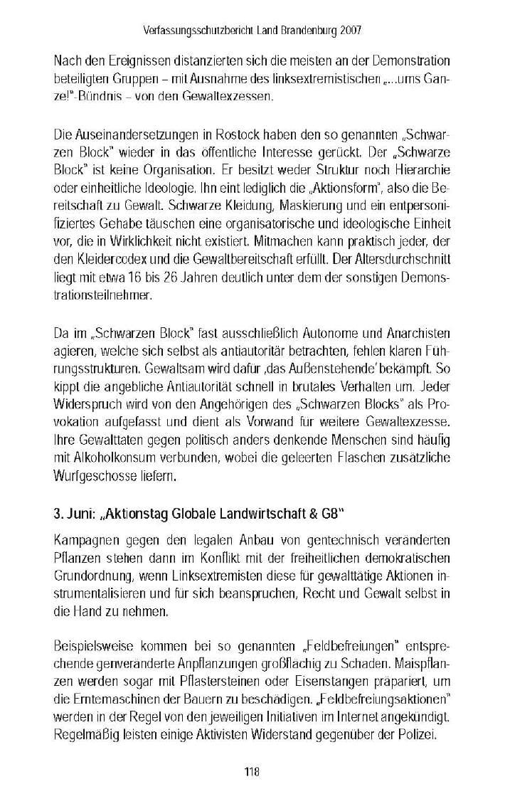 Seite 119 des Verfassungsschutzbericht 2007 Brandenburg