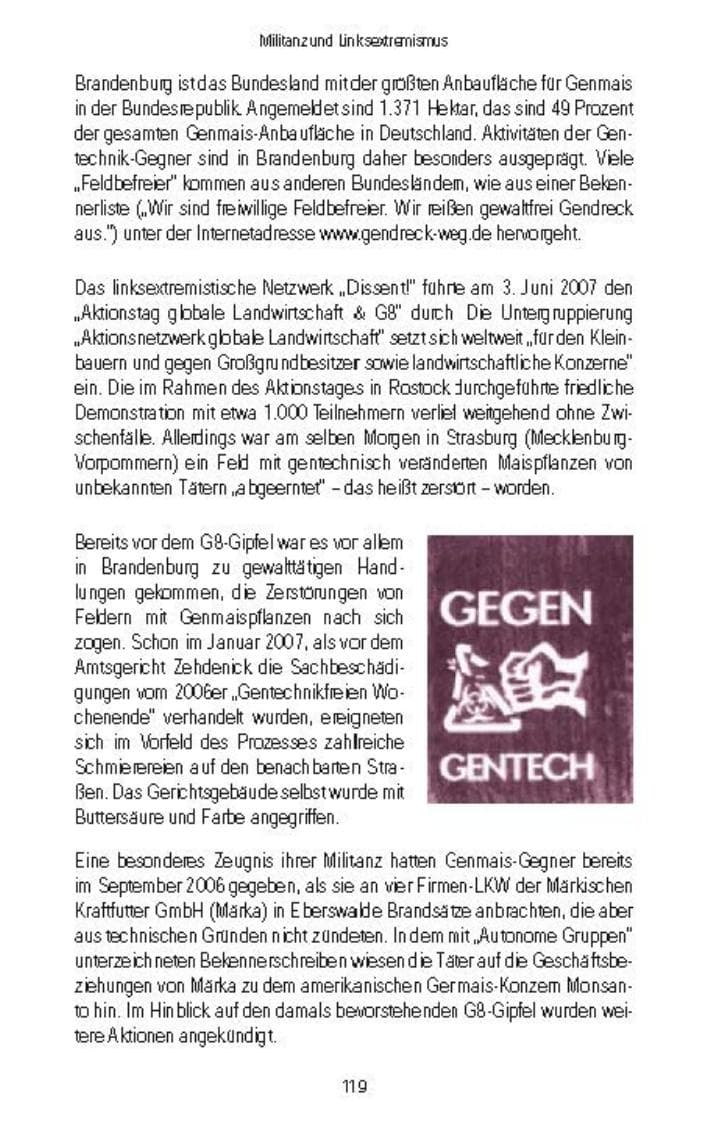 Seite 120 des Verfassungsschutzbericht 2007 Brandenburg