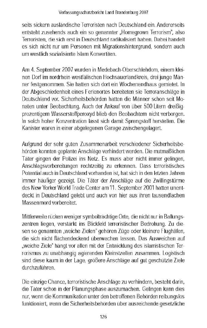 Seite 126 des Verfassungsschutzbericht 2007 Brandenburg