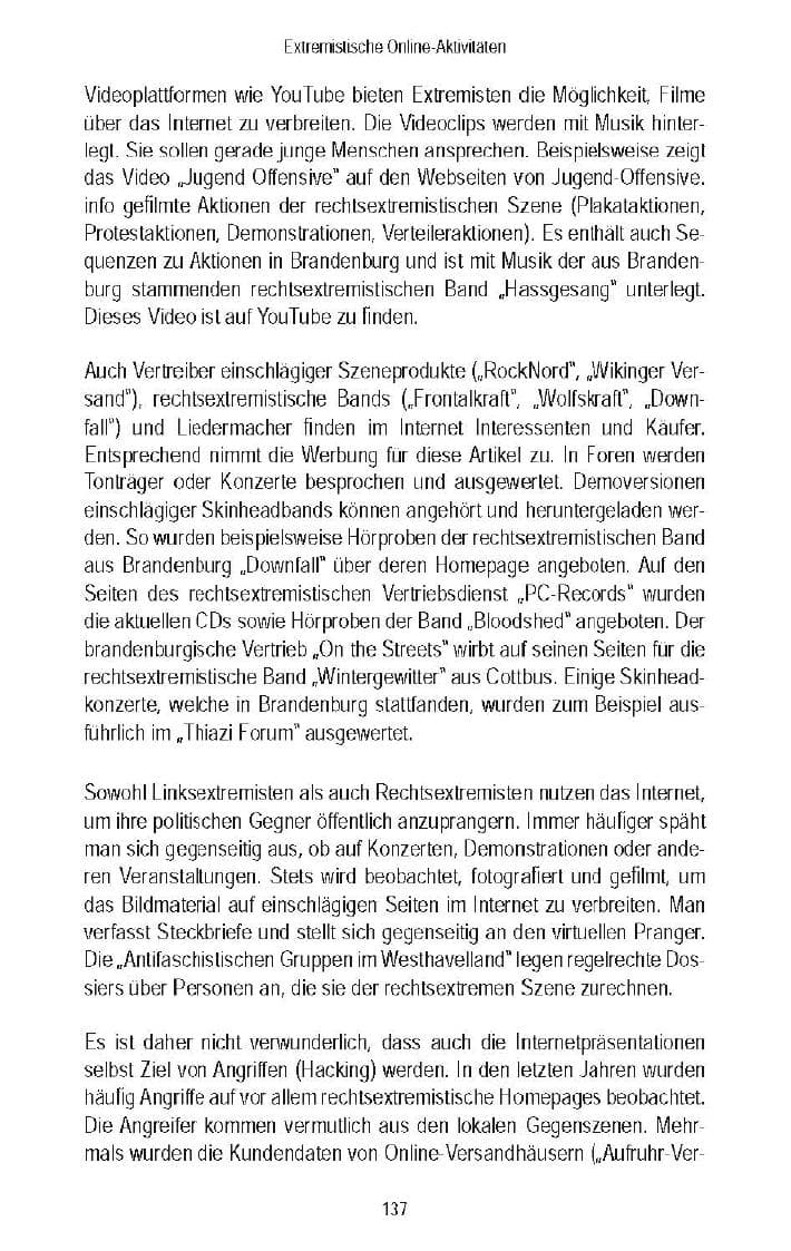 Seite 136 des Verfassungsschutzbericht 2007 Brandenburg