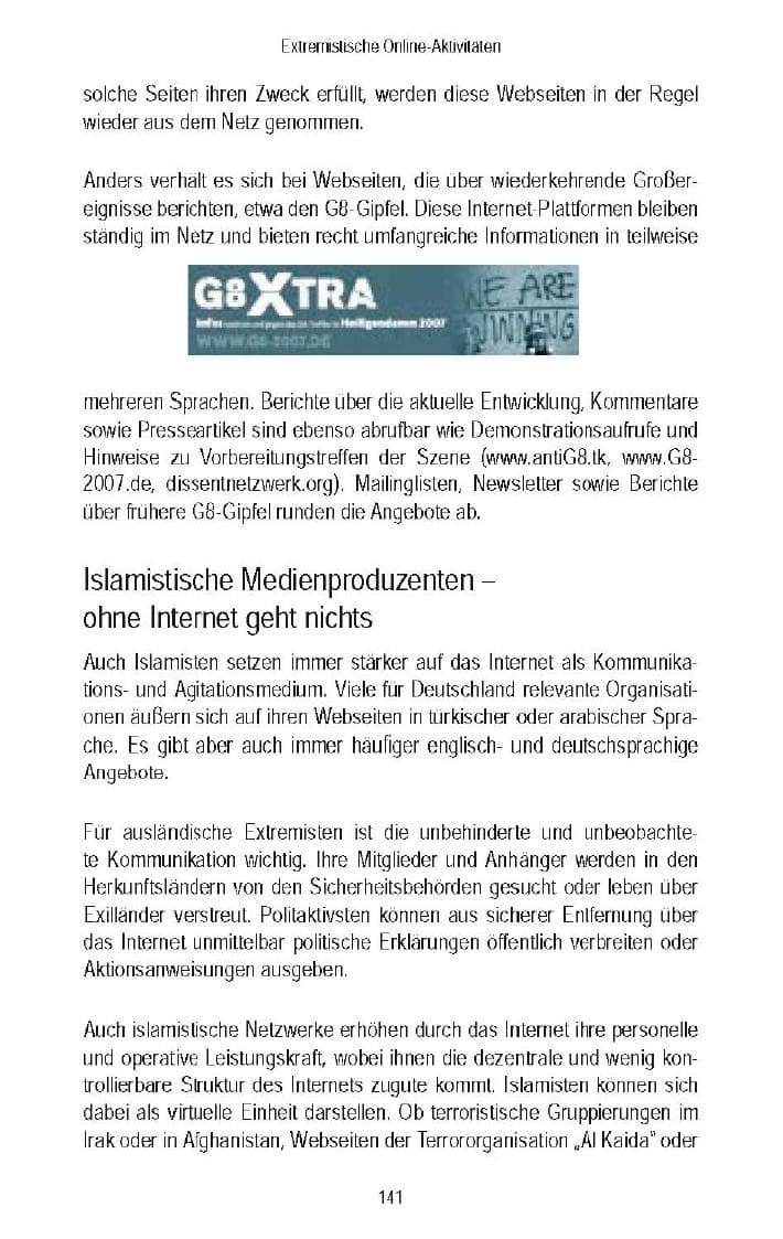 Seite 140 des Verfassungsschutzbericht 2007 Brandenburg