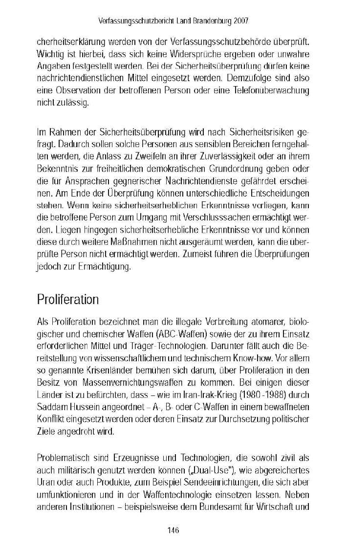 Seite 144 des Verfassungsschutzbericht 2007 Brandenburg
