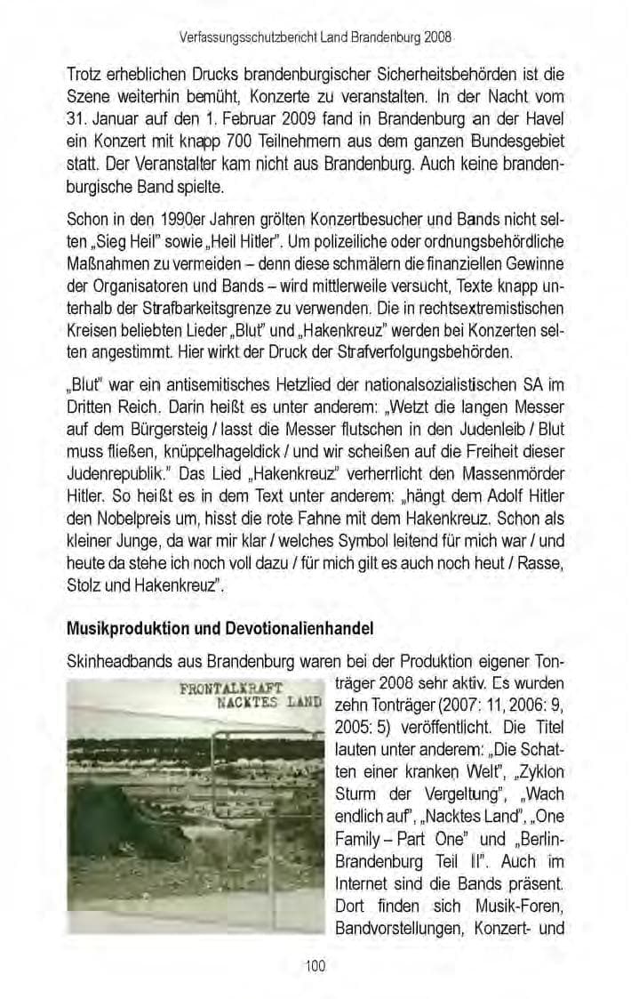 Seite 102 des Verfassungsschutzbericht 2008 Brandenburg
