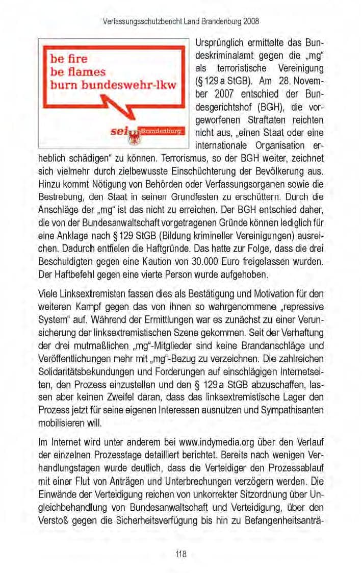 Seite 120 des Verfassungsschutzbericht 2008 Brandenburg