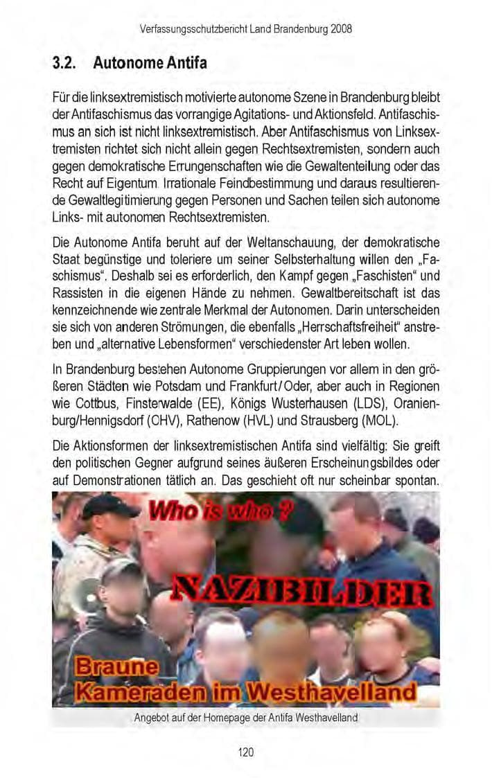 Seite 122 des Verfassungsschutzbericht 2008 Brandenburg