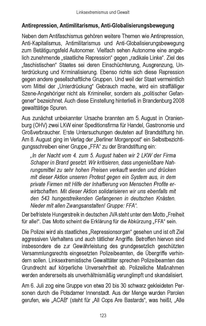 Seite 125 des Verfassungsschutzbericht 2008 Brandenburg