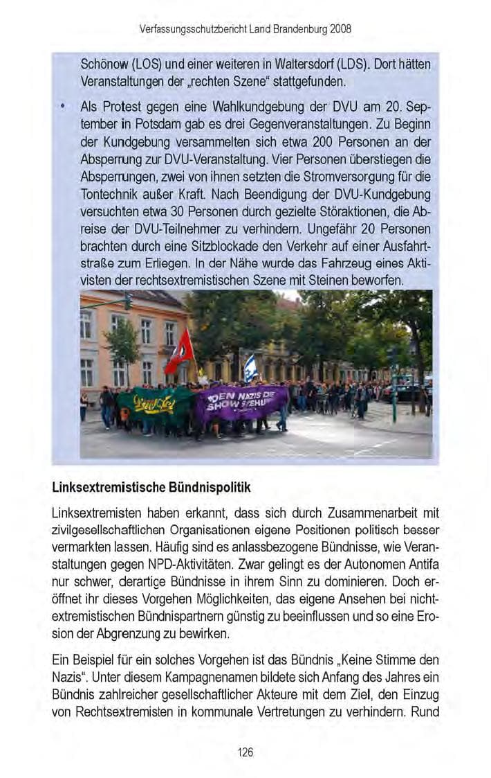 Seite 128 des Verfassungsschutzbericht 2008 Brandenburg