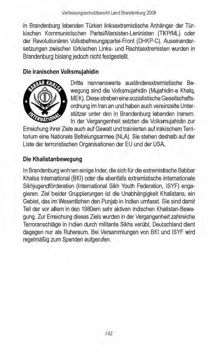 Seite 144 des Verfassungsschutzbericht 2008 Brandenburg