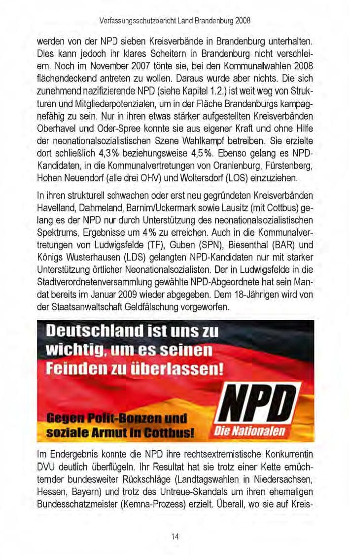 Seite 16 des Verfassungsschutzbericht 2008 Brandenburg