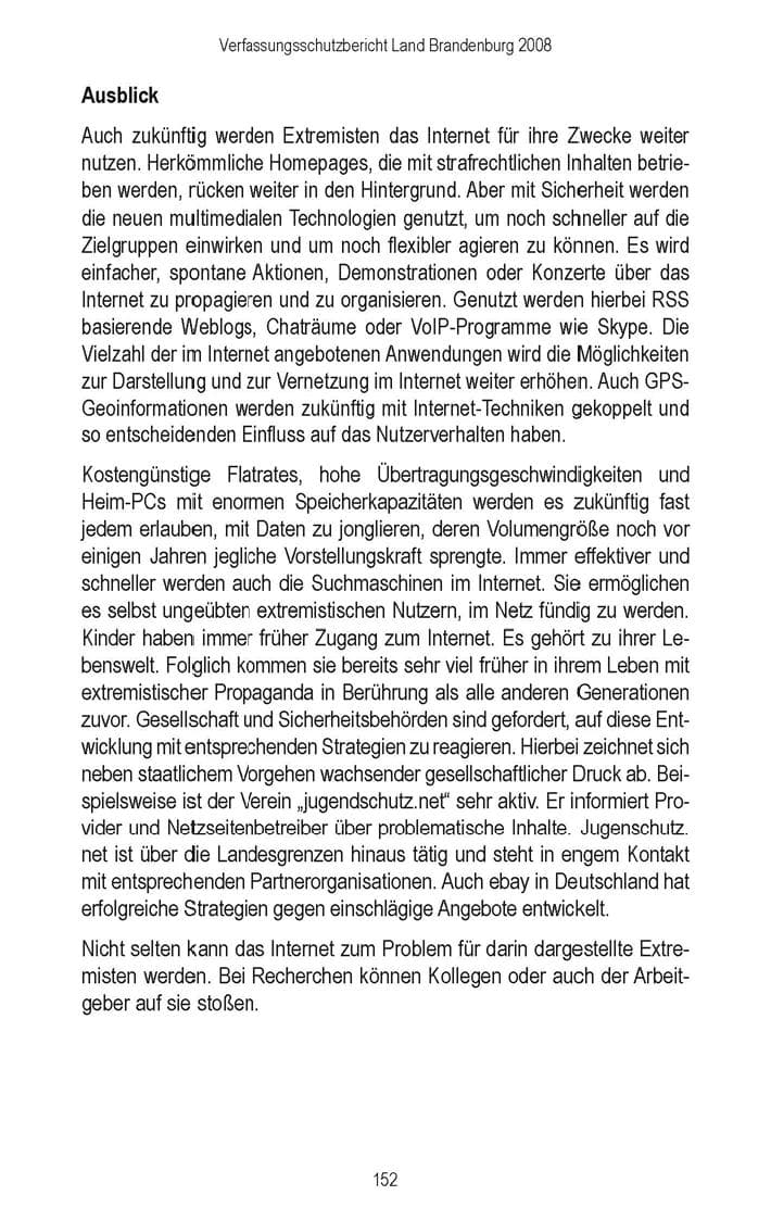 Seite 154 des Verfassungsschutzbericht 2008 Brandenburg