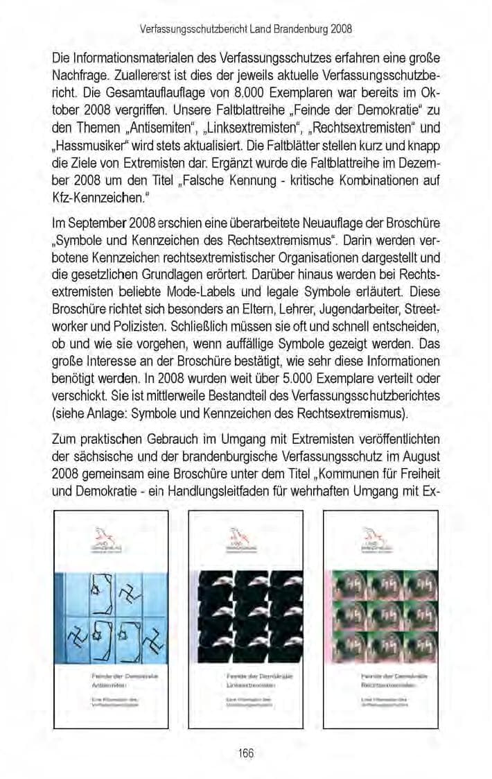 Seite 168 des Verfassungsschutzbericht 2008 Brandenburg