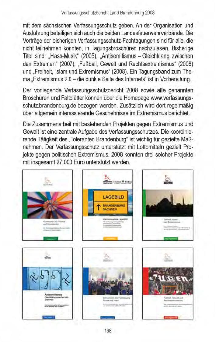 Seite 170 des Verfassungsschutzbericht 2008 Brandenburg