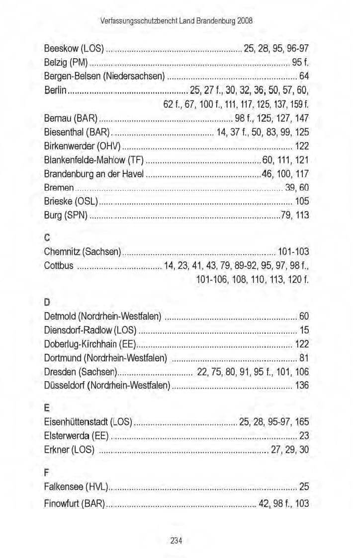 Seite 174 des Verfassungsschutzbericht 2008 Brandenburg