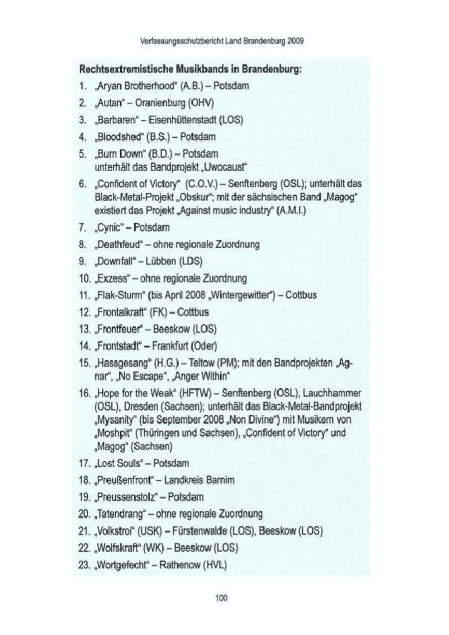 Seite 102 des Verfassungsschutzbericht 2009 Brandenburg