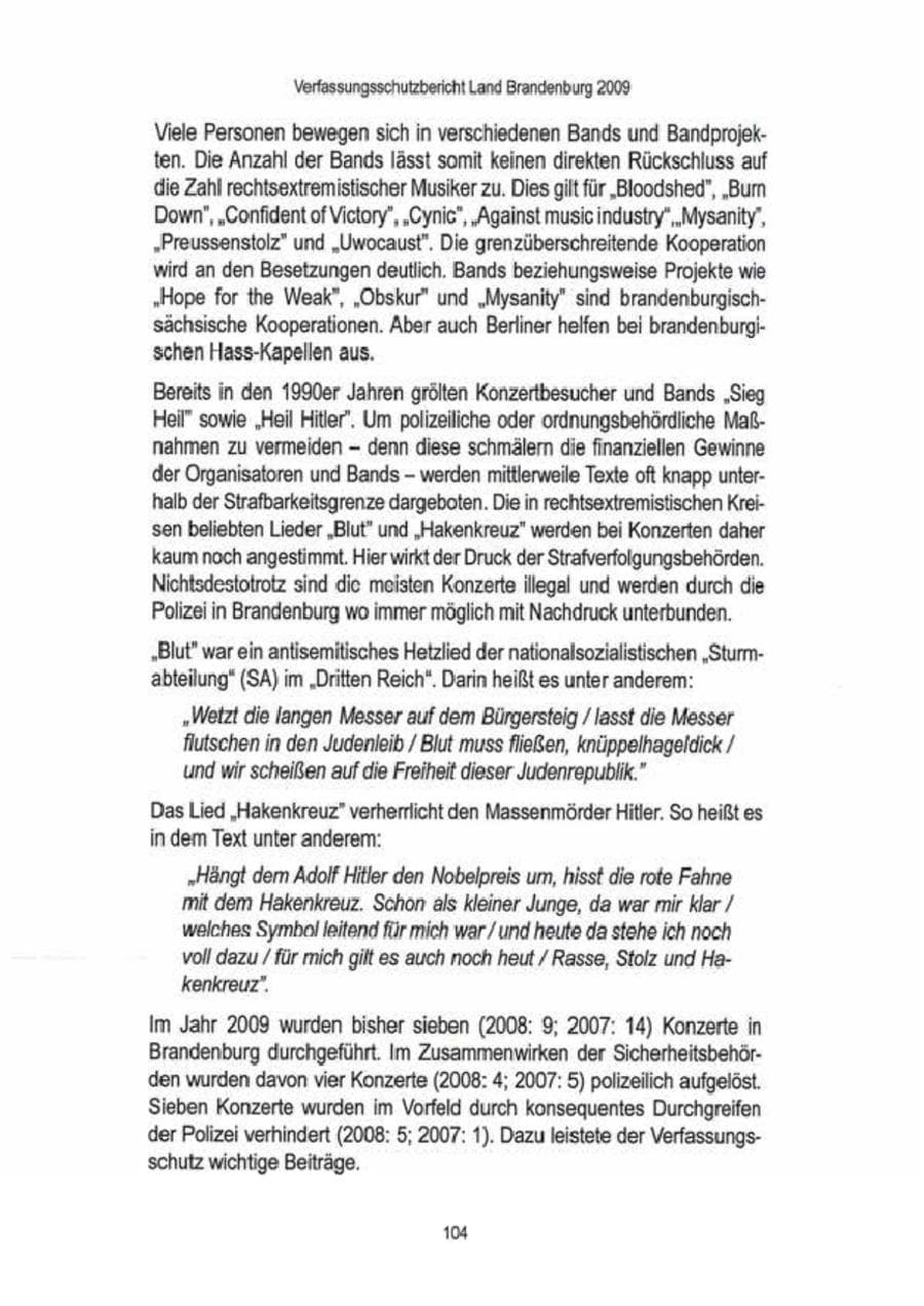 Seite 106 des Verfassungsschutzbericht 2009 Brandenburg