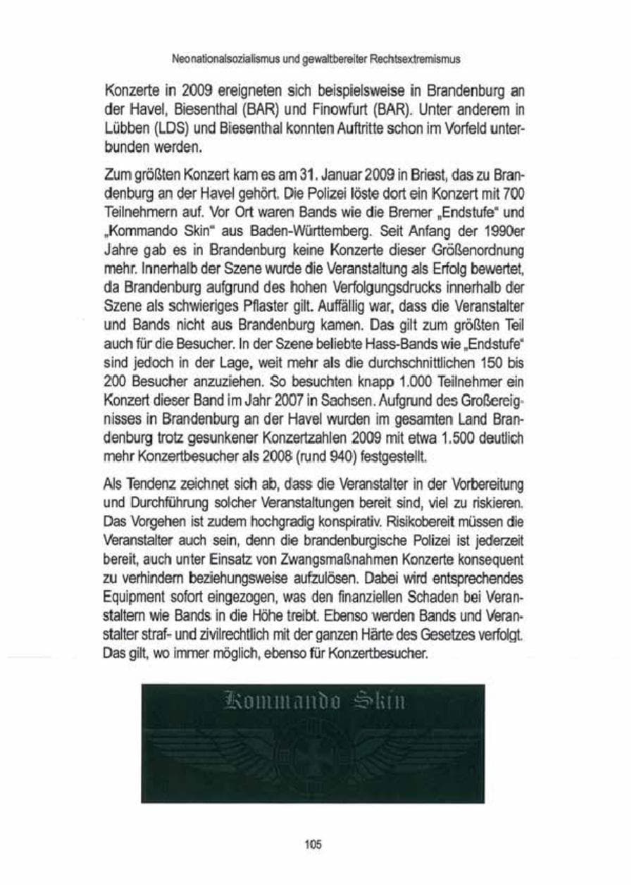 Seite 107 des Verfassungsschutzbericht 2009 Brandenburg
