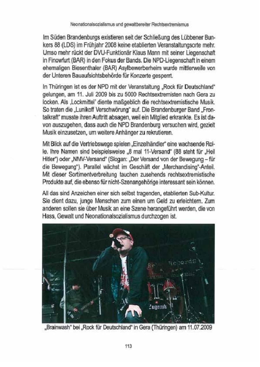 Seite 115 des Verfassungsschutzbericht 2009 Brandenburg
