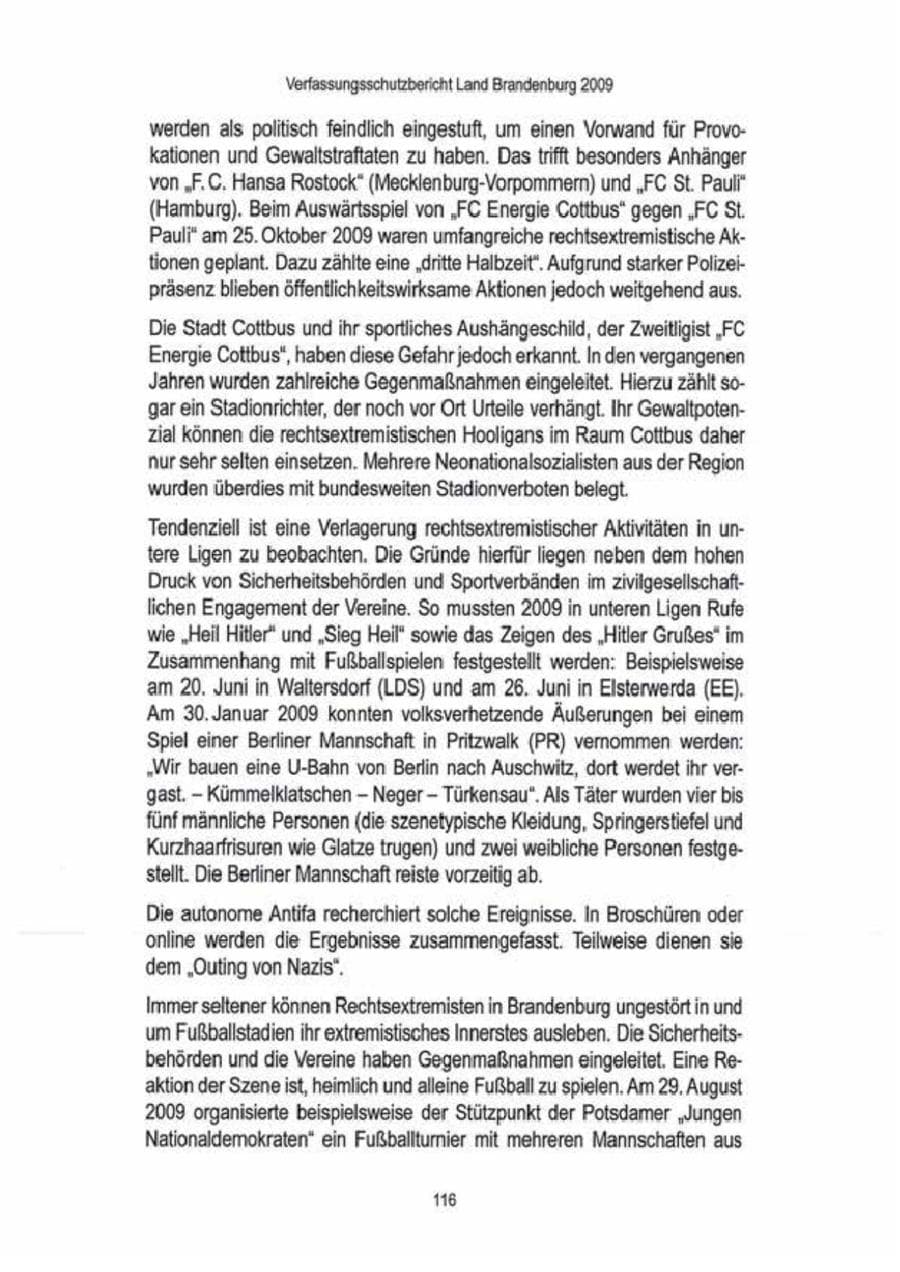 Seite 118 des Verfassungsschutzbericht 2009 Brandenburg