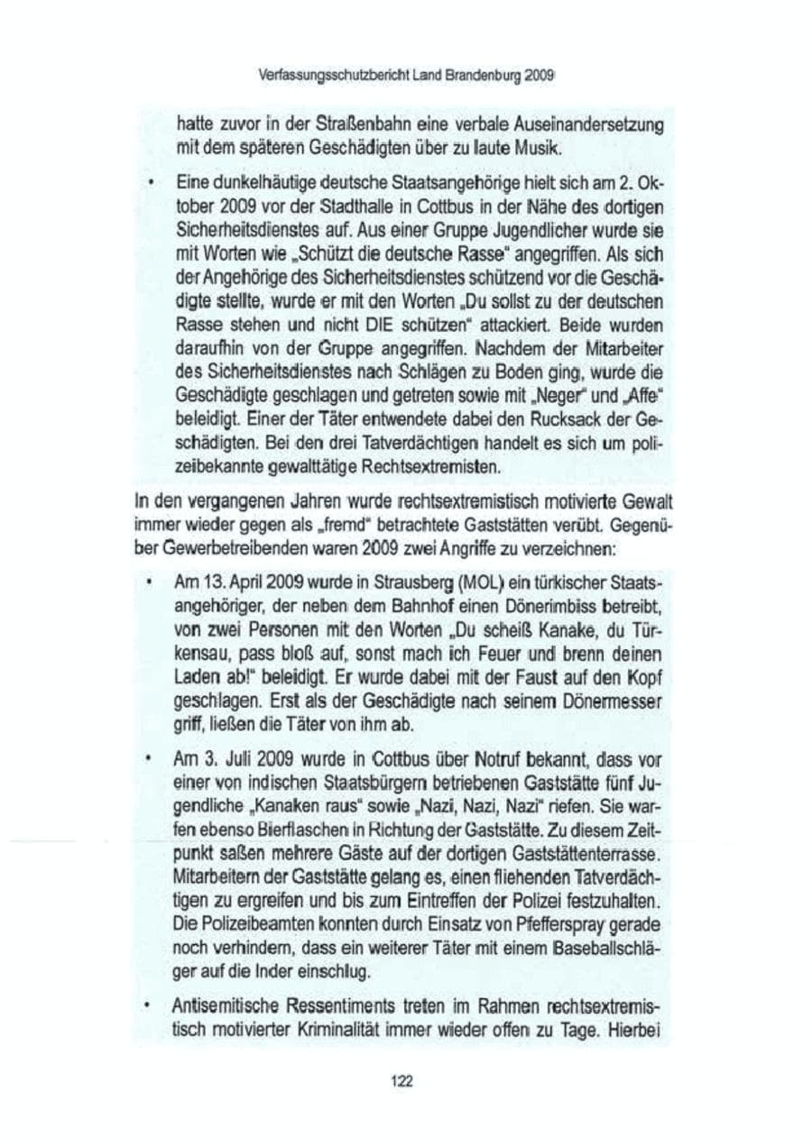Seite 124 des Verfassungsschutzbericht 2009 Brandenburg