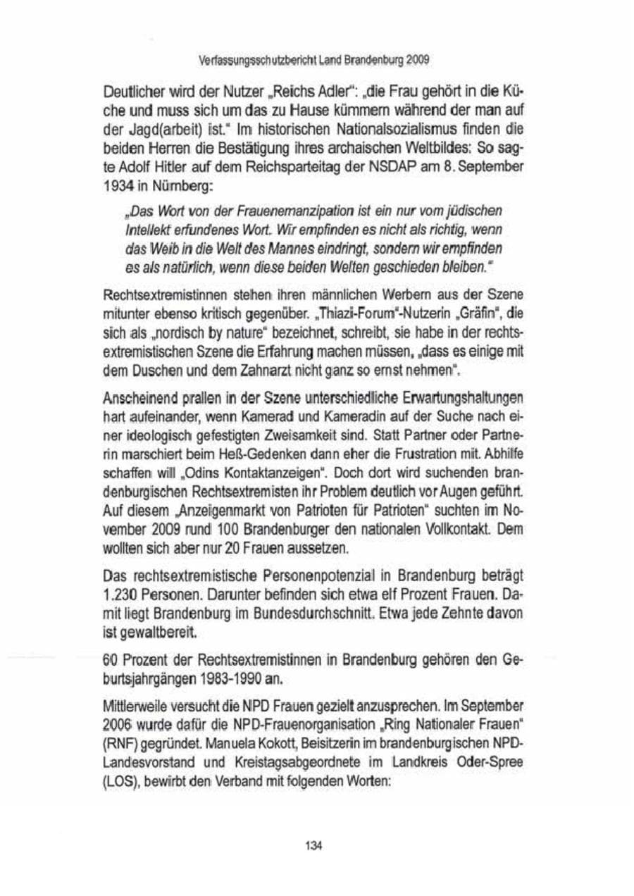 Seite 136 des Verfassungsschutzbericht 2009 Brandenburg