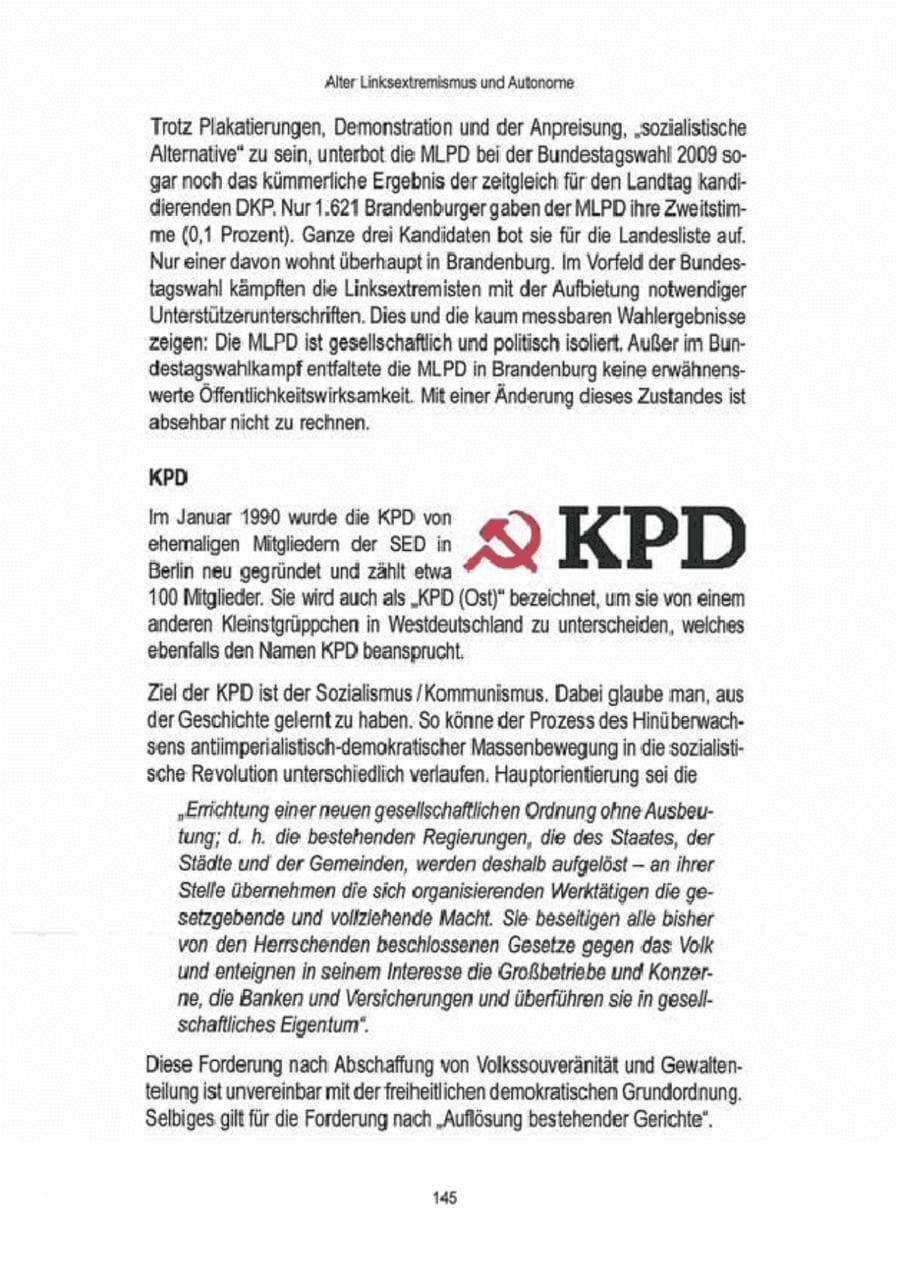 Seite 147 des Verfassungsschutzbericht 2009 Brandenburg