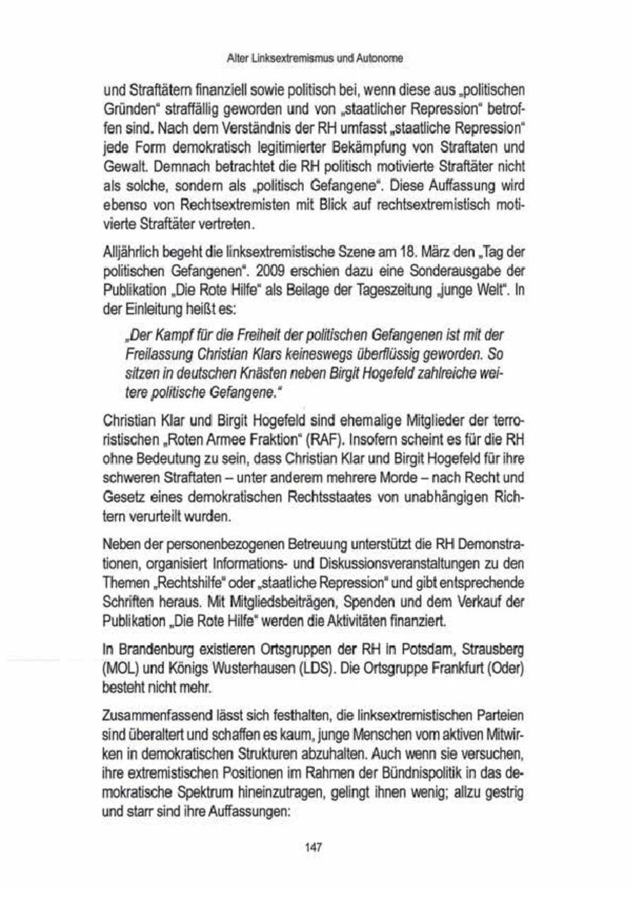 Seite 149 des Verfassungsschutzbericht 2009 Brandenburg