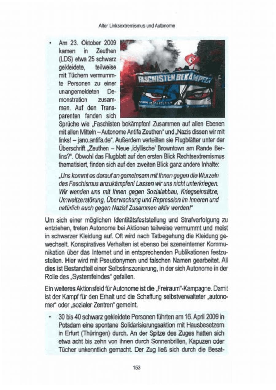 Seite 155 des Verfassungsschutzbericht 2009 Brandenburg