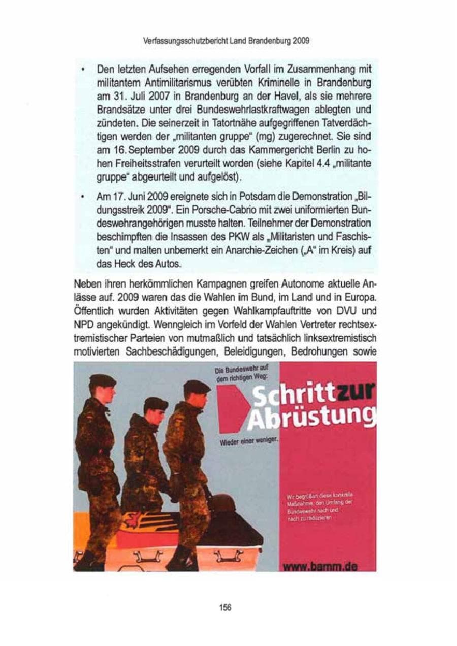 Seite 158 des Verfassungsschutzbericht 2009 Brandenburg