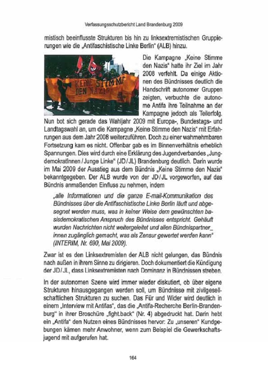 Seite 166 des Verfassungsschutzbericht 2009 Brandenburg