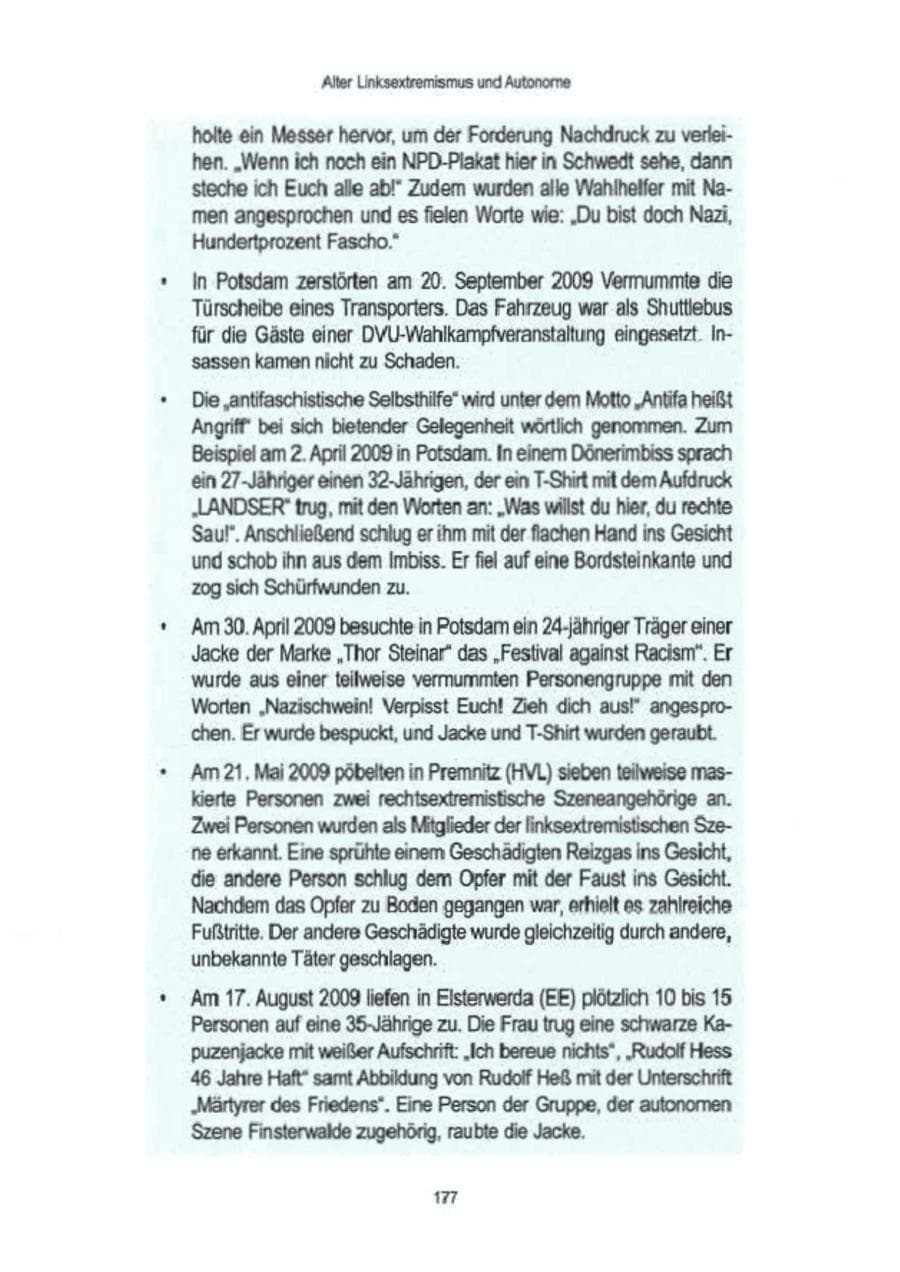 Seite 179 des Verfassungsschutzbericht 2009 Brandenburg