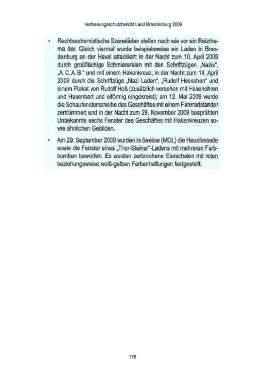 Seite 180 des Verfassungsschutzbericht 2009 Brandenburg