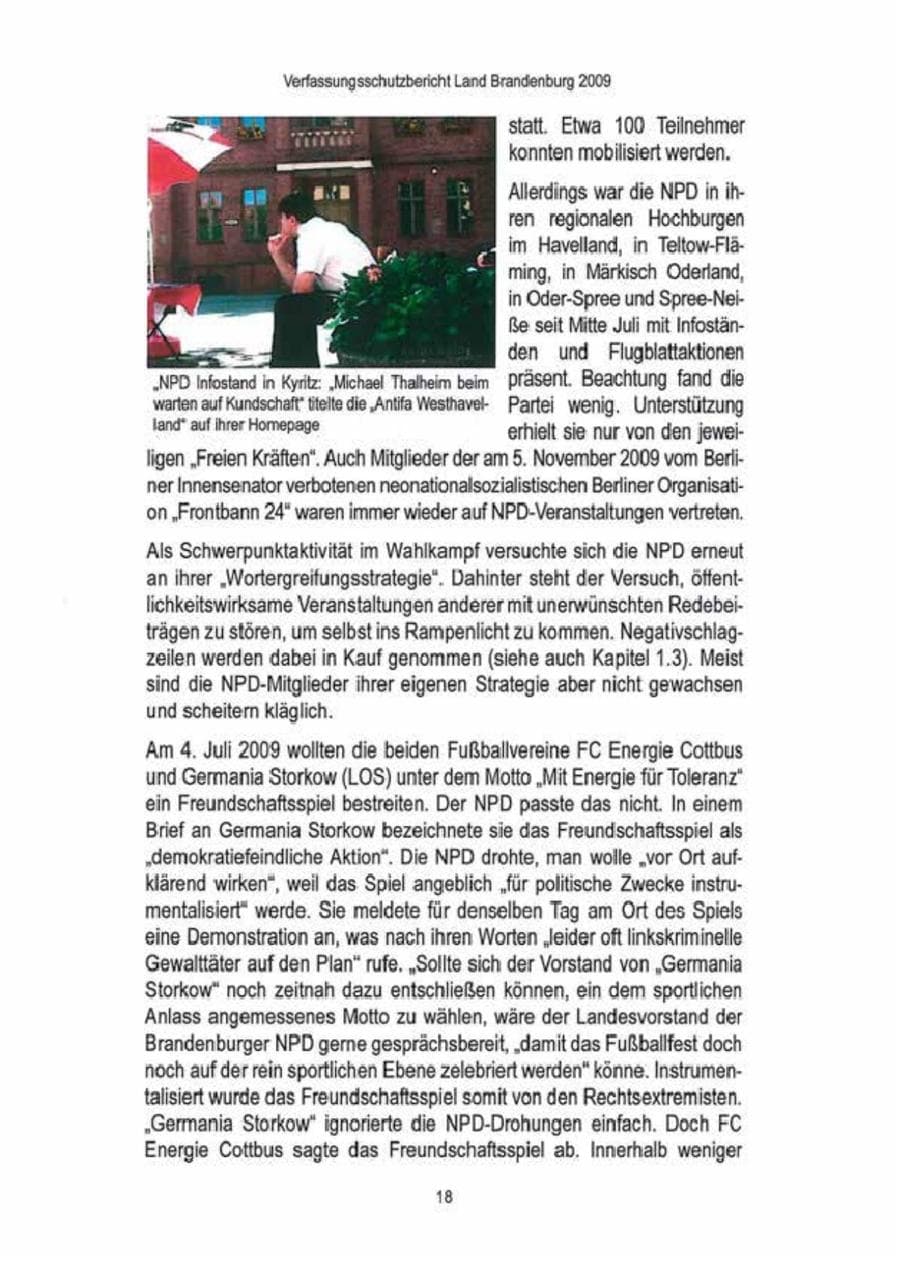 Seite 20 des Verfassungsschutzbericht 2009 Brandenburg