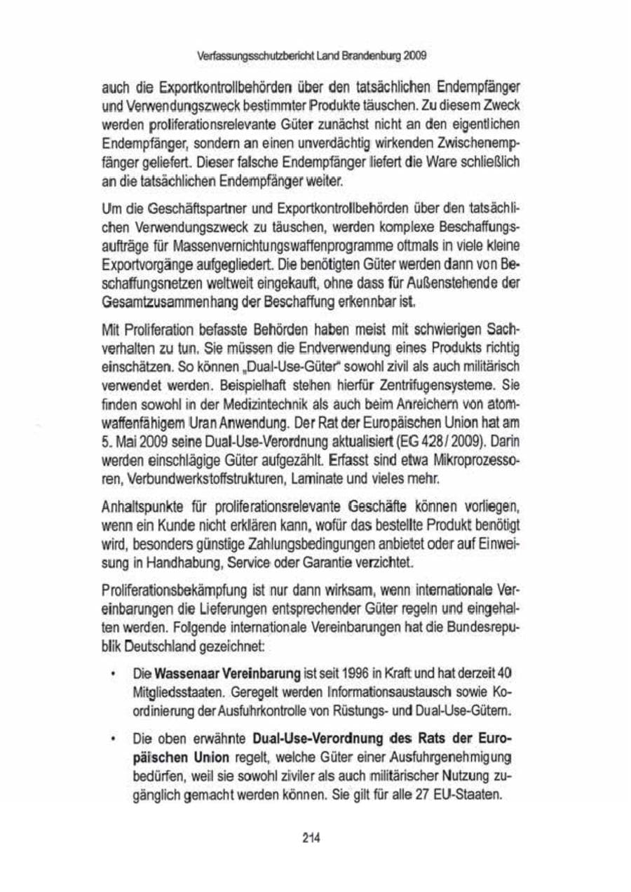Seite 216 des Verfassungsschutzbericht 2009 Brandenburg