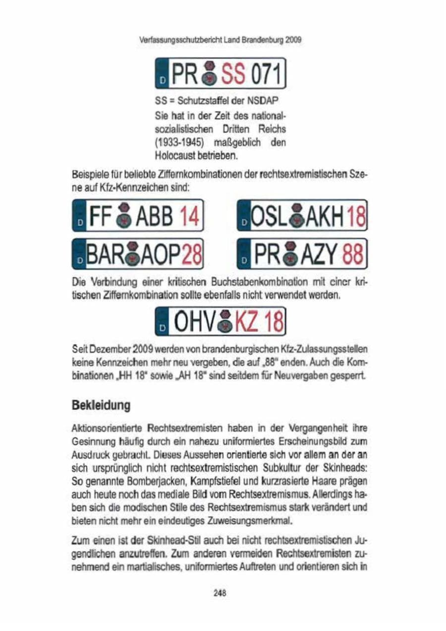 Seite 250 des Verfassungsschutzbericht 2009 Brandenburg