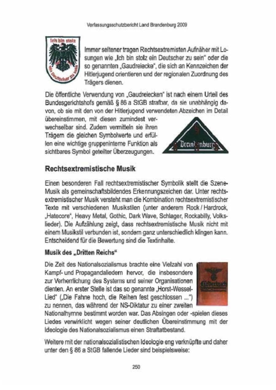 Seite 252 des Verfassungsschutzbericht 2009 Brandenburg
